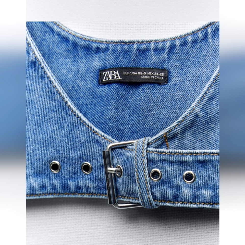 NWT zara buckled denim top - Picture 5 of 13
